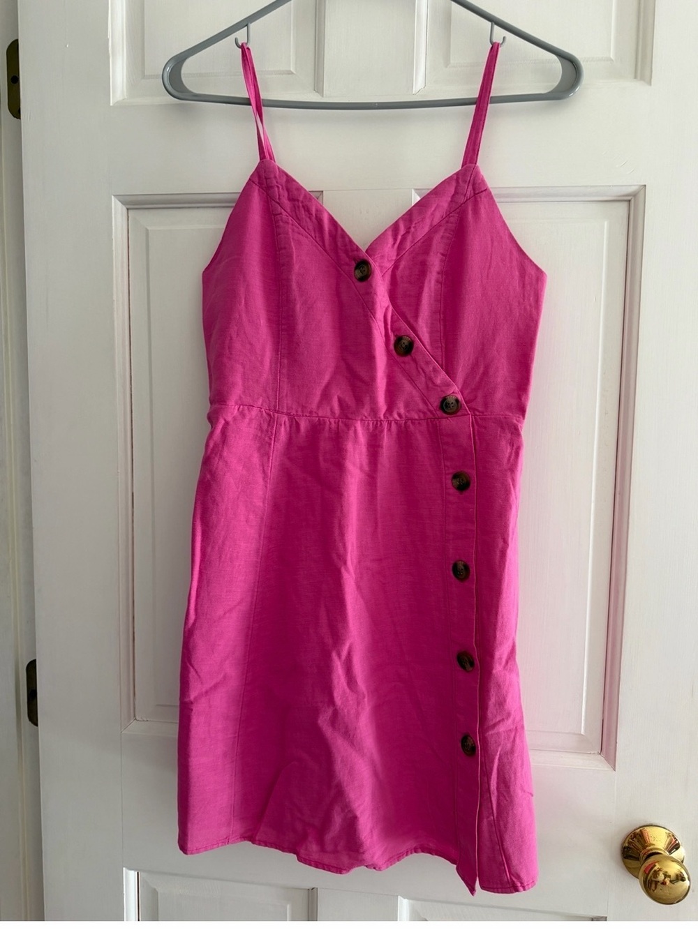 American Eagle Outfitters Bright Pink Button-Front Spaghetti Strap Dress